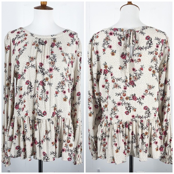 LOFT Tops - Loft Floral & Dotted Flowy Sleeve Peplum Blouse - Size Small
